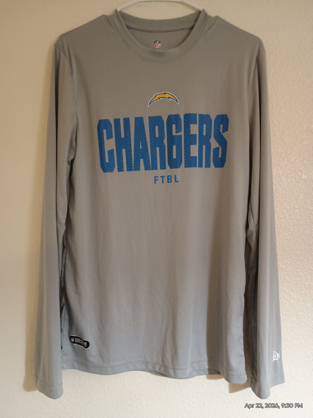 Los Angeles Chargers Gray Long Sleeve Tee with Blue Logo